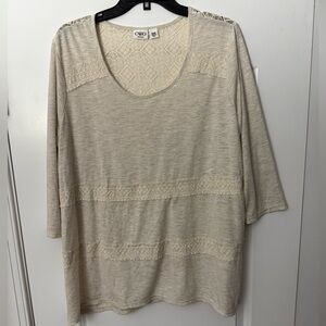 Cato 3/4 sleeve beige shirt with lace EUC